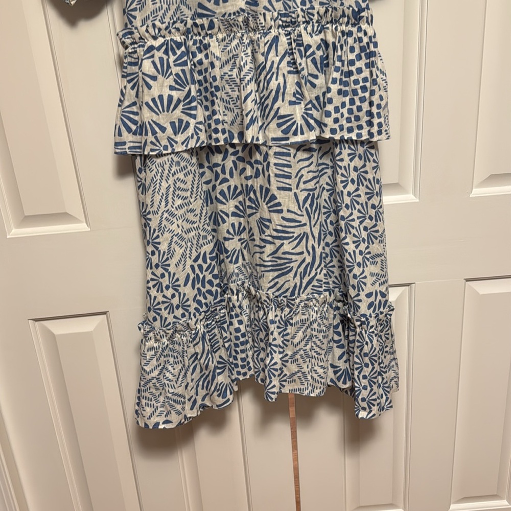 Alexis linen ruffle midi dress in blue S - Picture 8 of 9